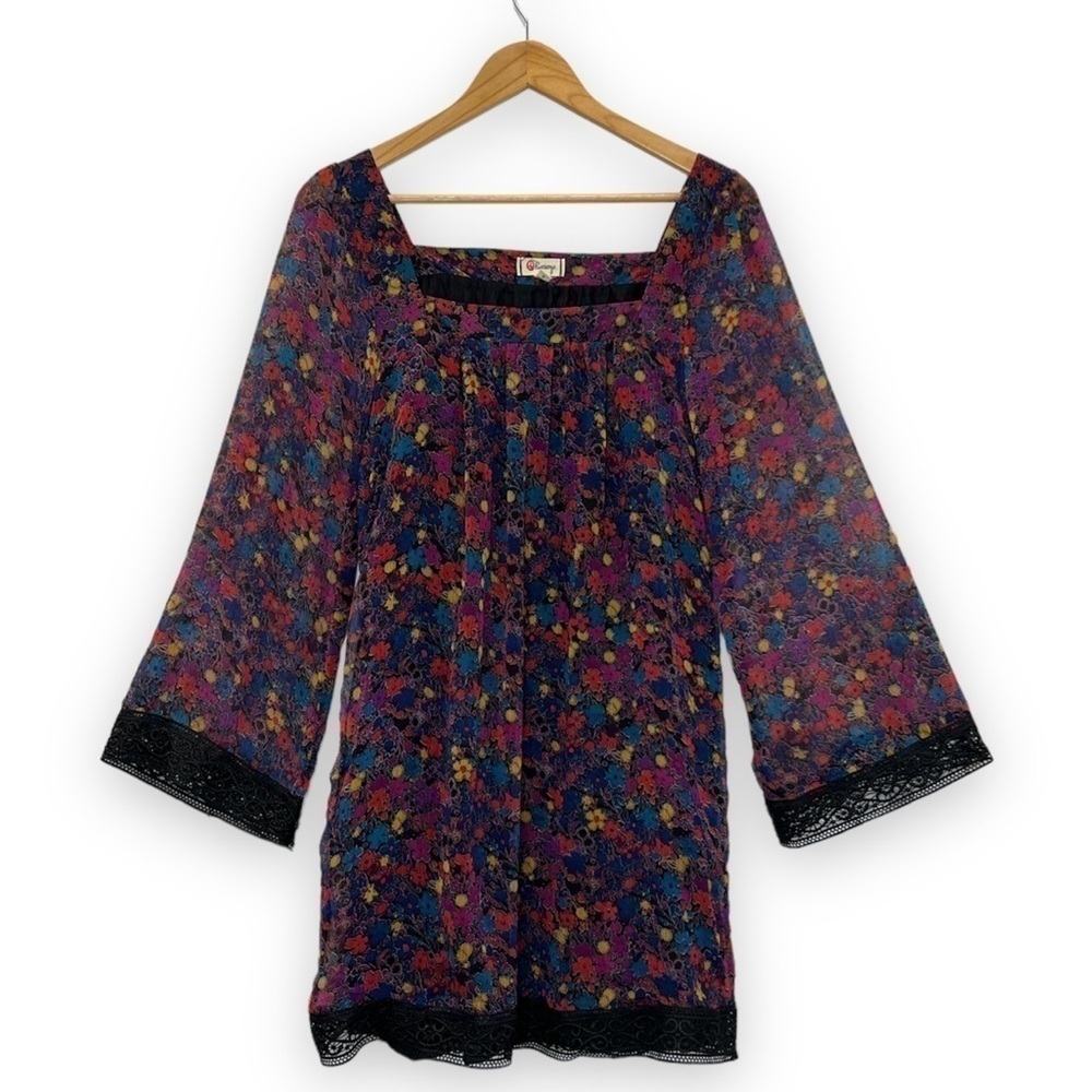 Olsenboye Floral Chiffon Lace Trim Boho‎ Dress Medium M